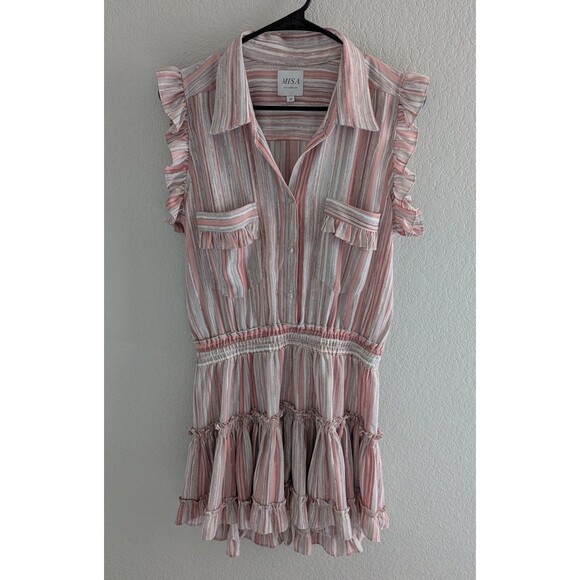 Misa Los Angeles Carlota Mini Dress Women's Size Medium Pink Abstract Stripe - Picture 2 of 7